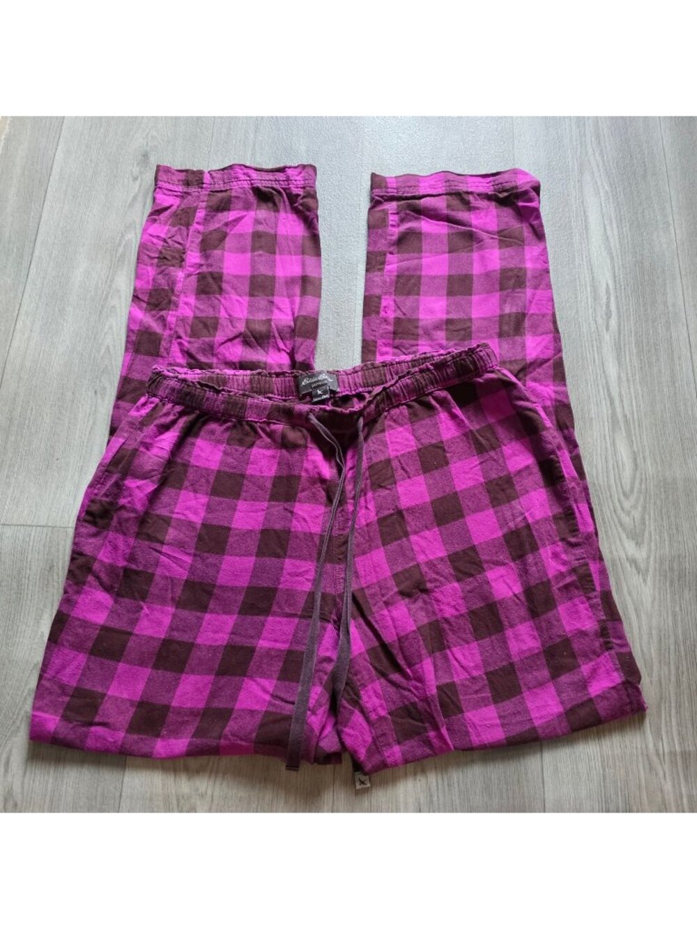 Eddie Bauer Womens Flannel Sleep Pants Pink & Brown Plaid Size M Elastic Waist